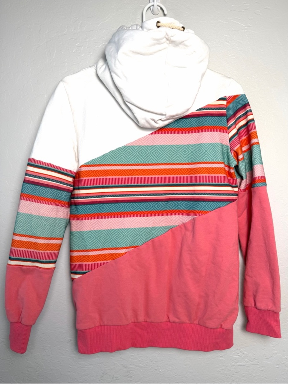 AMPERSAND AVE White, Pink & Teal Striped Sweatshirt Hoodie Pullover Size Small - Picture 8 of 9